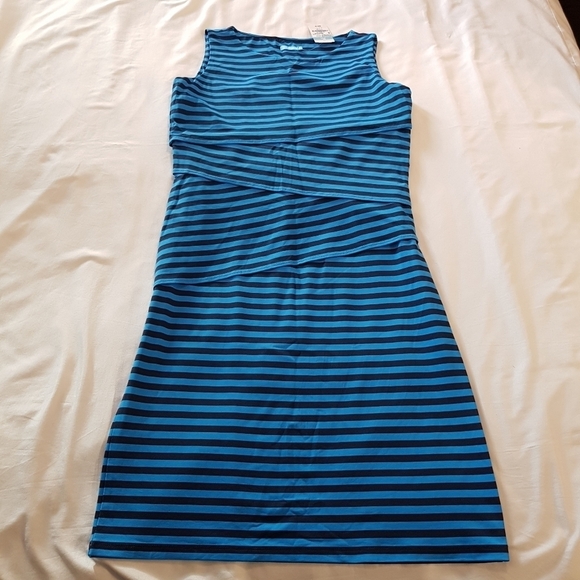 J. McLaughlin women's size small Nicola dress 2 tone blue stripe, NWT - Picture 1 of 8